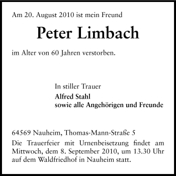 Traueranzeige von Peter Limbach von Rüsselsheimer Echo, Groß-Gerauer-Echo, Ried Echo