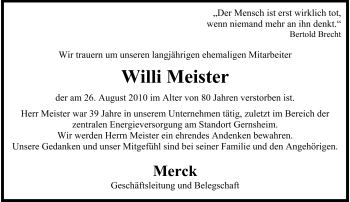 Traueranzeige von Willi Meister von Rüsselsheimer Echo, Groß-Gerauer-Echo, Ried Echo