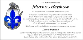 Traueranzeige von Markus Rapkow von Echo-Zeitungen (Gesamtausgabe)