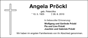 Traueranzeige von Angela Pröckl von Darmstädter Echo, Odenwälder Echo, Rüsselsheimer Echo, Groß-Gerauer-Echo, Ried Echo
