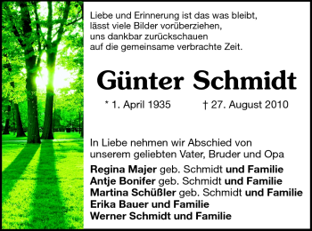 Traueranzeige von Günter Schmidt von Darmstädter Echo, Odenwälder Echo, Rüsselsheimer Echo, Groß-Gerauer-Echo, Ried Echo