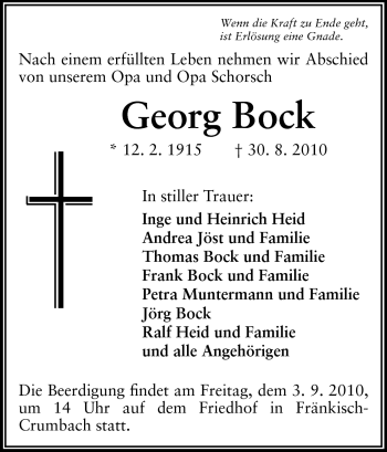 Traueranzeige von Georg Bock von Odenwälder Echo
