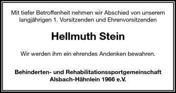 Traueranzeige von Hellmuth Stein von Echo-Zeitungen (Gesamtausgabe)