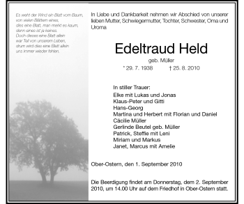 Traueranzeige von Edeltraud Held von Odenwälder Echo