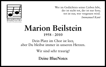 Traueranzeige von Marion Beilstein von Echo-Zeitungen (Gesamtausgabe)