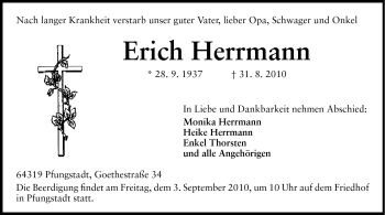 Traueranzeige von Erich Herrmann von Darmstädter Echo, Odenwälder Echo, Rüsselsheimer Echo, Groß-Gerauer-Echo, Ried Echo