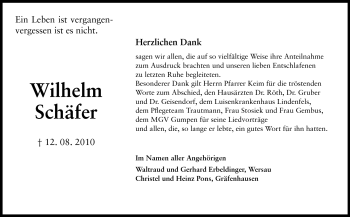 Traueranzeige von Wilhelm Schäfer von Echo-Zeitungen (Gesamtausgabe)