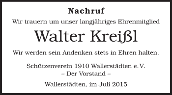 Traueranzeige von Walter Kreißl von Rüsselsheimer Echo, Groß-Gerauer-Echo, Ried Echo