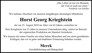Traueranzeige von Horst Georg Krieglstein von Rüsselsheimer Echo, Groß-Gerauer-Echo, Ried Echo