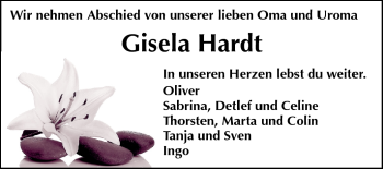 Traueranzeige von Gisela Hardt von Darmstädter Echo, Odenwälder Echo, Rüsselsheimer Echo, Groß-Gerauer-Echo, Ried Echo