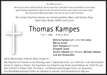 Traueranzeige von Thomas Kampes von Odenwälder Echo
