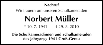 Traueranzeige von Norbert Müller von Rüsselsheimer Echo, Groß-Gerauer-Echo, Ried Echo
