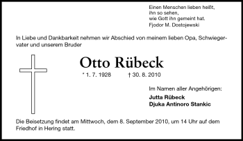 Traueranzeige von Otto Rübeck von Darmstädter Echo, Odenwälder Echo, Rüsselsheimer Echo, Groß-Gerauer-Echo, Ried Echo