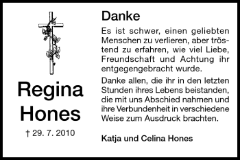 Traueranzeige von Regina Hones von Darmstädter Echo, Odenwälder Echo, Rüsselsheimer Echo, Groß-Gerauer-Echo, Ried Echo