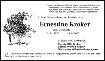 Traueranzeige von Ernestine Kroker von Echo-Zeitungen (Gesamtausgabe)