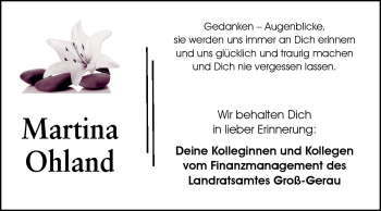 Traueranzeige von Martina Ohland von Rüsselsheimer Echo, Groß-Gerauer-Echo, Ried Echo