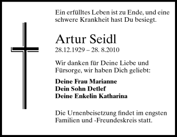 Traueranzeige von Artur Seidl von Echo-Zeitungen (Gesamtausgabe)