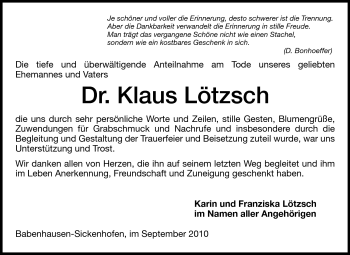 Traueranzeige von Klaus Lötzsch von Darmstädter Echo, Odenwälder Echo, Rüsselsheimer Echo, Groß-Gerauer-Echo, Ried Echo