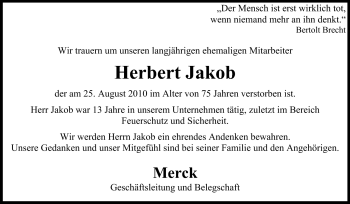 Traueranzeige von Herbert Jakob von Echo-Zeitungen (Gesamtausgabe)
