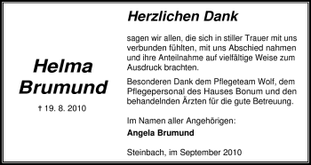 Traueranzeige von Helma Brumund von Odenwälder Echo