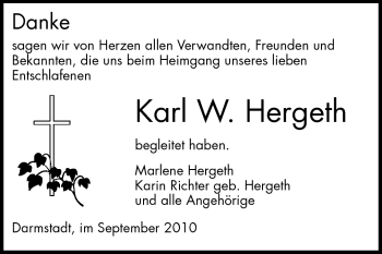 Traueranzeige von Karl W. Hergeth von Darmstädter Echo, Odenwälder Echo, Rüsselsheimer Echo, Groß-Gerauer-Echo, Ried Echo