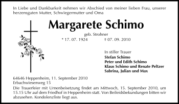 Traueranzeige von Margarete Schimo von Starkenburger Echo