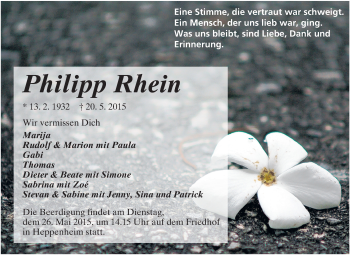Traueranzeige von Philipp Rhein von Starkenburger Echo