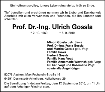 Traueranzeige von Ulrich Gossla von Echo-Zeitungen (Gesamtausgabe)