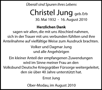 Traueranzeige von Christel Jung von Echo-Zeitungen (Gesamtausgabe)