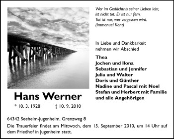 Traueranzeige von Hans Werner von Echo-Zeitungen (Gesamtausgabe)