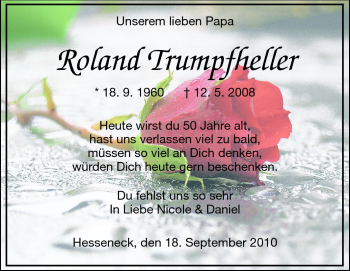 Traueranzeige von Roland Trumpfheller von Odenwälder Echo