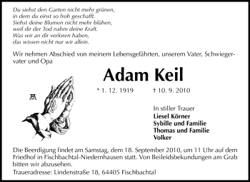 Traueranzeige von Adam Keil von Echo-Zeitungen (Gesamtausgabe)