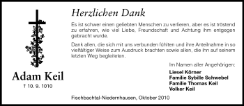 Traueranzeige von Adam Keil von Echo-Zeitungen (Gesamtausgabe)