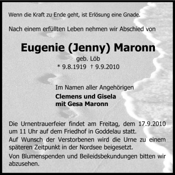 Traueranzeige von Eugenie Maronn von Echo-Zeitungen (Gesamtausgabe)