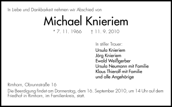 Traueranzeige von Michael Knieriem von Odenwälder Echo