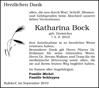 Traueranzeige von Katharina Bock von Echo-Zeitungen (Gesamtausgabe)