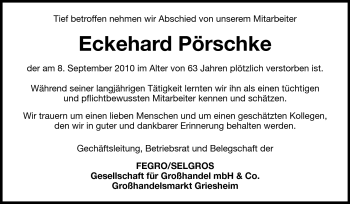 Traueranzeige von Eckehard Pörschke von Darmstädter Echo, Odenwälder Echo, Rüsselsheimer Echo, Groß-Gerauer-Echo, Ried Echo