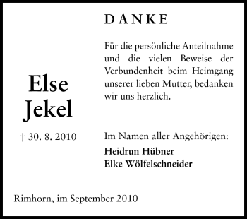 Traueranzeige von Else Jekel von Odenwälder Echo