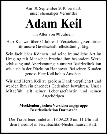 Traueranzeige von Adam Keil von Echo-Zeitungen (Gesamtausgabe)
