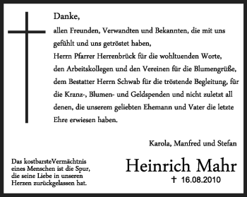 Traueranzeige von Heinrich Mahr von Echo-Zeitungen (Gesamtausgabe)
