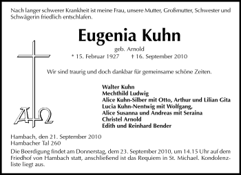 Traueranzeige von Eugenia Kuhn von Starkenburger Echo