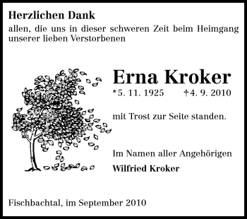 Traueranzeige von Ernestine Kroker von Echo-Zeitungen (Gesamtausgabe)
