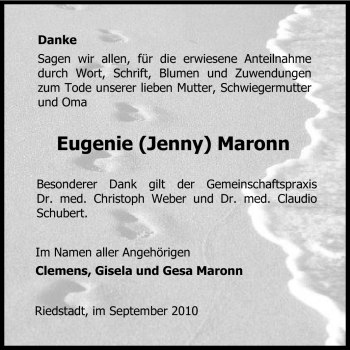 Traueranzeige von Eugenie Maronn von Rüsselsheimer Echo, Groß-Gerauer-Echo, Ried Echo