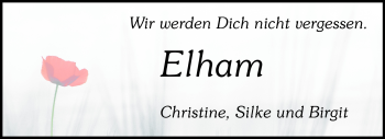 Traueranzeige von Elham - von Echo-Zeitungen (Gesamtausgabe)