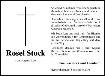 Traueranzeige von Rosel Stock von Starkenburger Echo