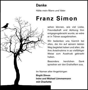 Traueranzeige von Franz Simon von Rüsselsheimer Echo, Groß-Gerauer-Echo, Ried Echo