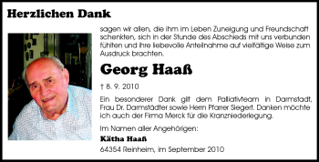 Traueranzeige von Georg Haaß von Echo-Zeitungen (Gesamtausgabe)