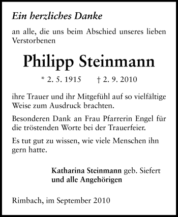 Traueranzeige von Philipp Steinmann von Starkenburger Echo