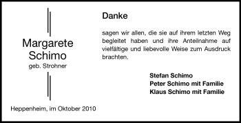 Traueranzeige von Margarete Schimo von Starkenburger Echo