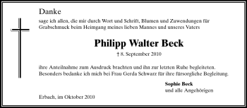 Traueranzeige von Philipp Walter Beck von Odenwälder Echo